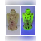 Fenton Burmese Uranium Glow Glass Angel Figurine Roses 2003 Signed L Everson