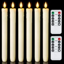 Homemory Real Wax LED Flameless Taper Candles with Remote Timer, 9.6 Inches Ivor