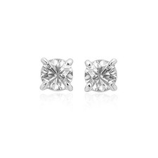 14k White Gold Stud Earrings with White Hue Faceted Cubic Zirconia 6mm 