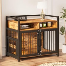 Large Dog Crate Furniture, Wooden Crate with 2 Storage Drawers for Medium/Large