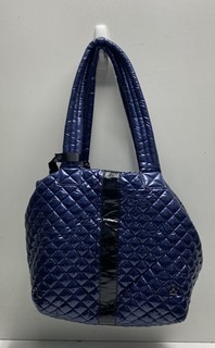 Oliver Thomas Metallic Navy Blue Quilted Tote Bag Secret Stash Bottom Large