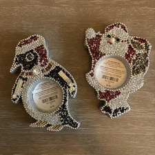 Pier 1 Imports Beaded Candle Holder Tealight Christmas Penguin Santa Lot Of2 New