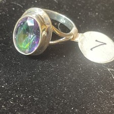 Sterling .925 Silver Ring with a Green Oval Cut Crystal Size 7