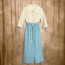 Vintage 60s Quilted Floral Two Tone Night Gown Robe Sleepwear Diamond Puffy Mod