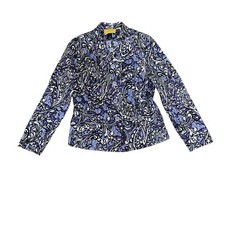 St John Purple Paisley Jacket Mandarin Collar Blazer Stretch Silk Blend Size M