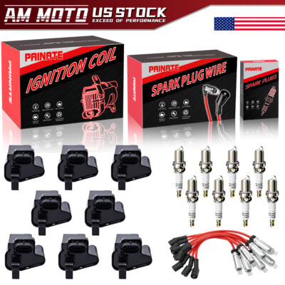 8X Ignition Coil+Spark Plug+Wire For Chevy GMC 4.8L 5.3L 6.0L 12570553 UF271 OEM
