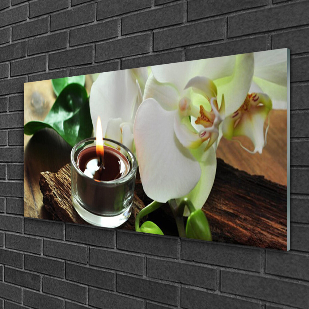 Image sur Verre 100x50 Bougie Fleur pour une Ambiance Spa dans votre Salon