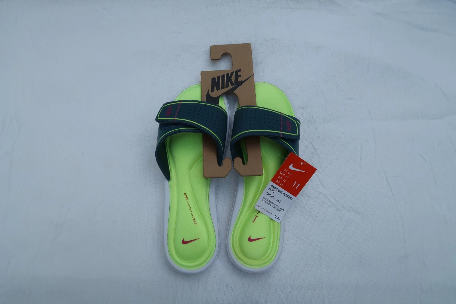 Sandali infradito Nike Comfort Footbed donna taglia 11 verde fluo blu nuovi #262