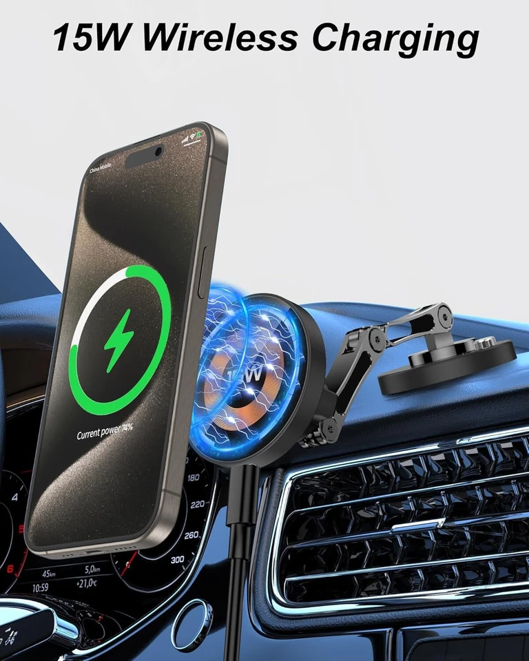 For Magsafe Car Mount Charger for iPhone Magnetic 15W Dash Window Charging Mount - Image 2 of 4