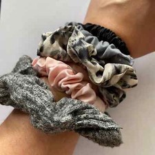 Set of 5 Scrunchies - Pink Gray Animal Print
