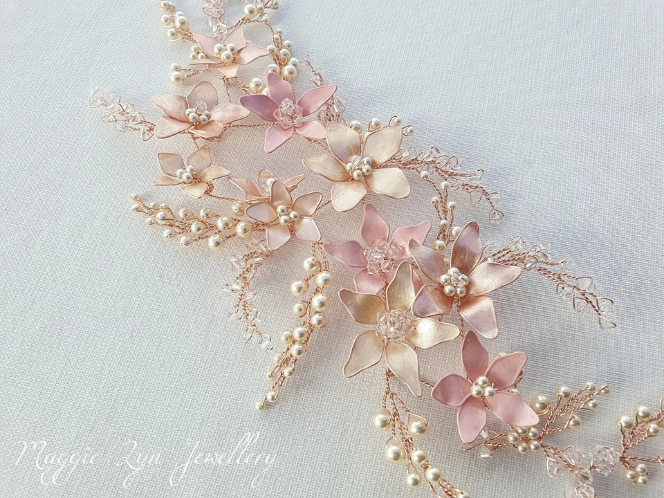 Rose Gold hair vine, flower crown headpiece, hair accessory, Blush pink & ivory - Image 3 of 4