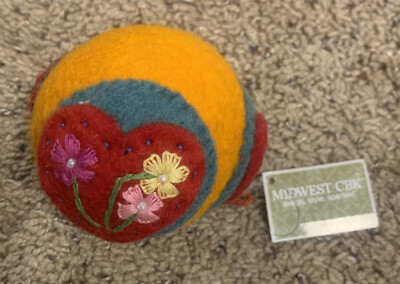 Midwest CBK Stuffed Felt  Floral Ball Ornament Brand New With Tags Heart Flower