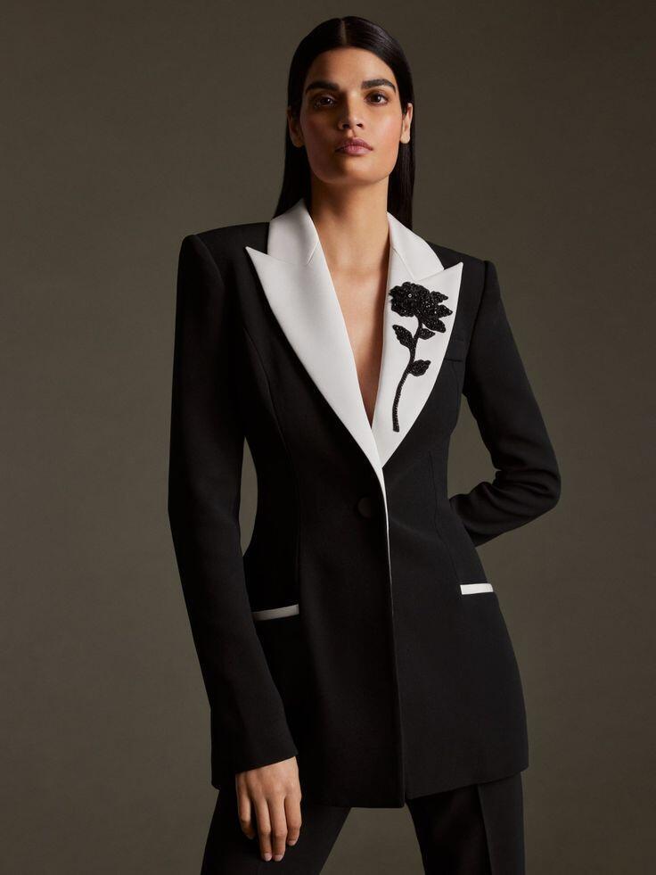 black and white suit dress Main Character Black & White Mini Blazer Dress | Plunging V neck Pleated Mini Dress | Suit Coat Dress