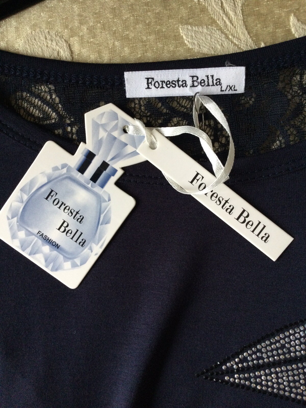 FORESTA BELLA L/XL Oversize Navy Blue Crystal Leaf T Shirt Tunic Top NWT RRP £38 image 9
