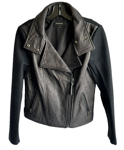 MACKAGE Black Lambskin Moto Jacket Size M Leather Women Corrine Mixed Media