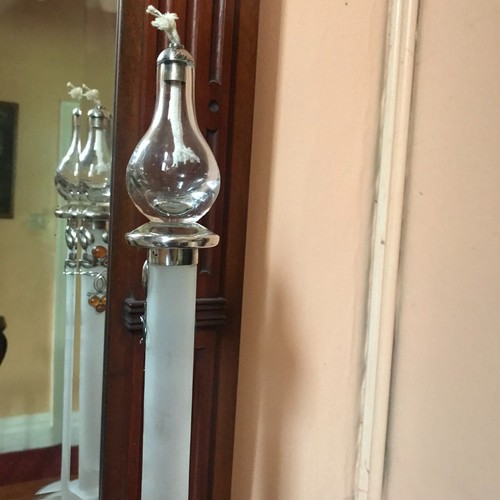 Oil Lamp Sterling Silver Amber mounted frosted glass tall Art Nouveau light old - Picture 14 of 23