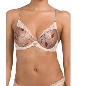 LISE CHARMEL PADDED BRA LUXURY LINGERIE PINK CONTOUR PLUNGE LACE PRINTED Sz 32 C