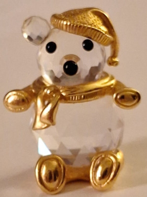 Vintage 80s SWAROVSKI TRIMLITE Crystal TEDDY BEAR with Gold Santa Hat and Scarf