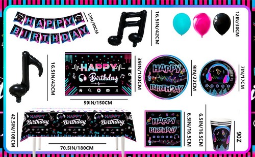 Tik Tok Birthday Party Decorations Music Party Supplies Foil Balloons Plates Cup - Picture 10 of 10