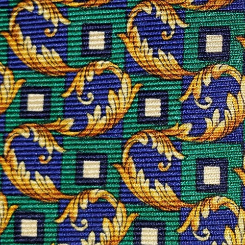 GIANNI VERSACE ~ CRAVATTA ABITO UOMO SETA ~ VERDE BLU INDACO FILIGRANA ORO ~ 56"
