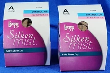 L'eggs Silken Mist Control Top Pantyhose Silky Sheer Leg NUDE Size A Lot of 2
