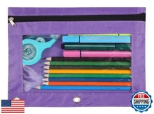 Wodison 3-Ring Pen Pencil Pouch with Clear Window Stationery Bag Binder Case 