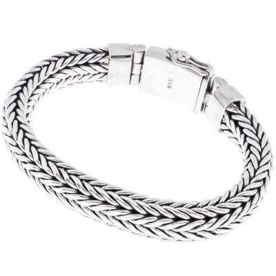 925 Silber 12 mm Herren Geflochtene Kette Bali Handarbeit Sterling Armband, 7,5-10''