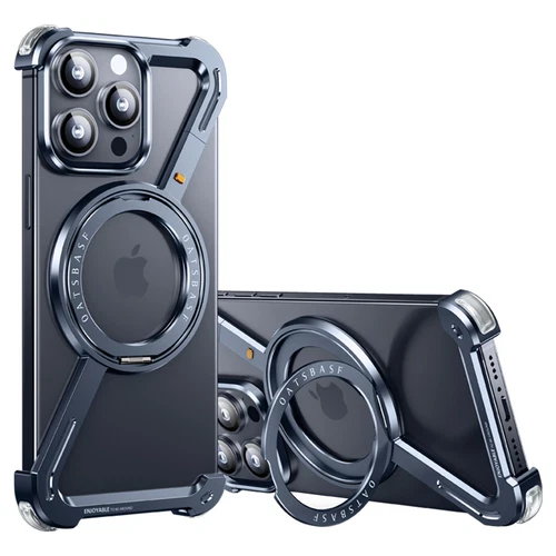 for iPhone 15 14 13 Pro Max Metal Frameless Z Case Aluminum Bumper Kickstand - Imagen 7 de 16