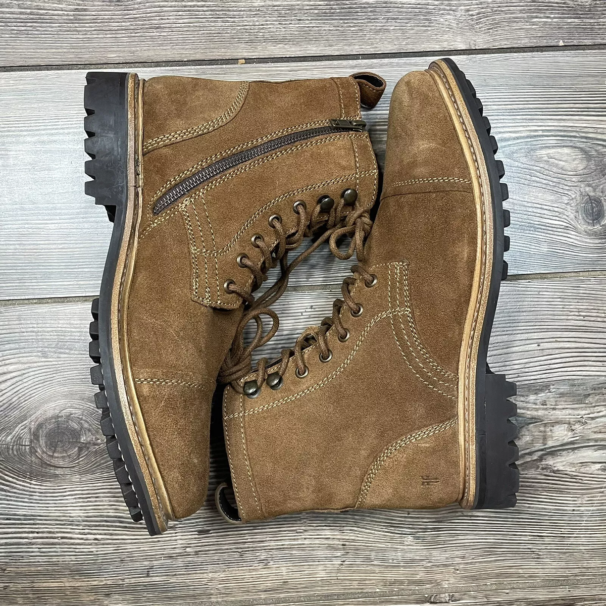 Frye Men’s Russell Boots Size 9.5 M Tan Leather Suede Cap Lace /Zip Up FR41606 NEW Frye & Co Russell Lace-Up Suede Boots Side Zipper Tan  main image 3