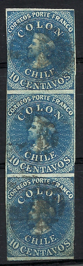 CHILE - COLUMBUS - Yv 6 Sofich 8 strip of 3 - Good margins FB 10 - 1