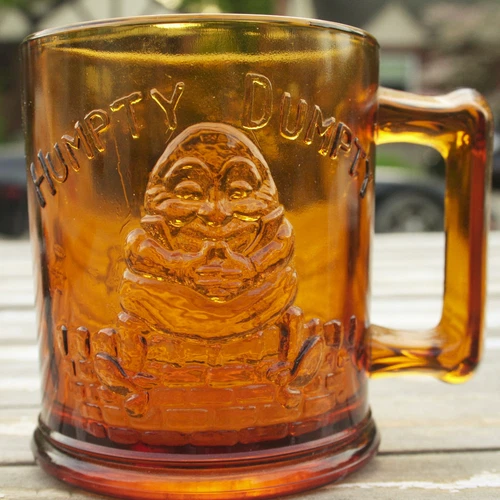 Vintage Humpty Dumpty & Tom Tom Piper's Son Children's Amber Glass Mug Cup Tiara