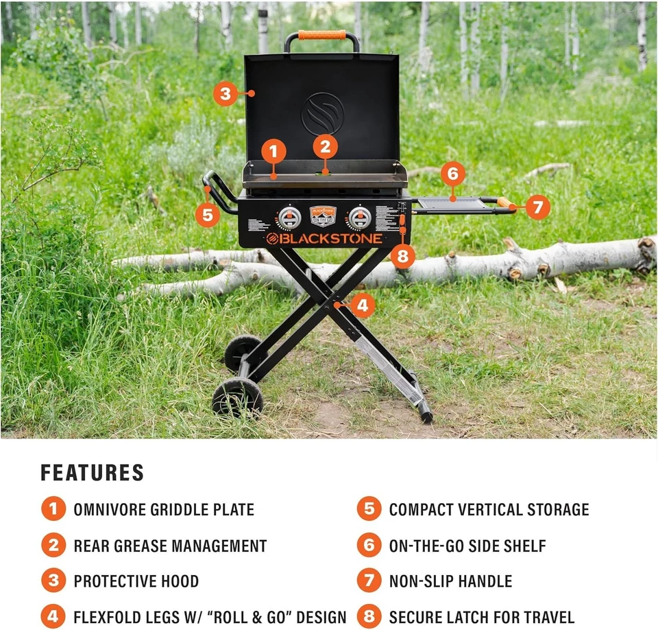 Blackstone 2350 On-the-Go 22” Omnívore Flex-Fold Plancha con Capucha de Bloqueo, Negra Foto 4 de 4