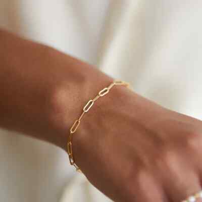 Edelstahl 18k Gold PVD Beschichtung Wasserdicht Büroklammer Kette Armband 
