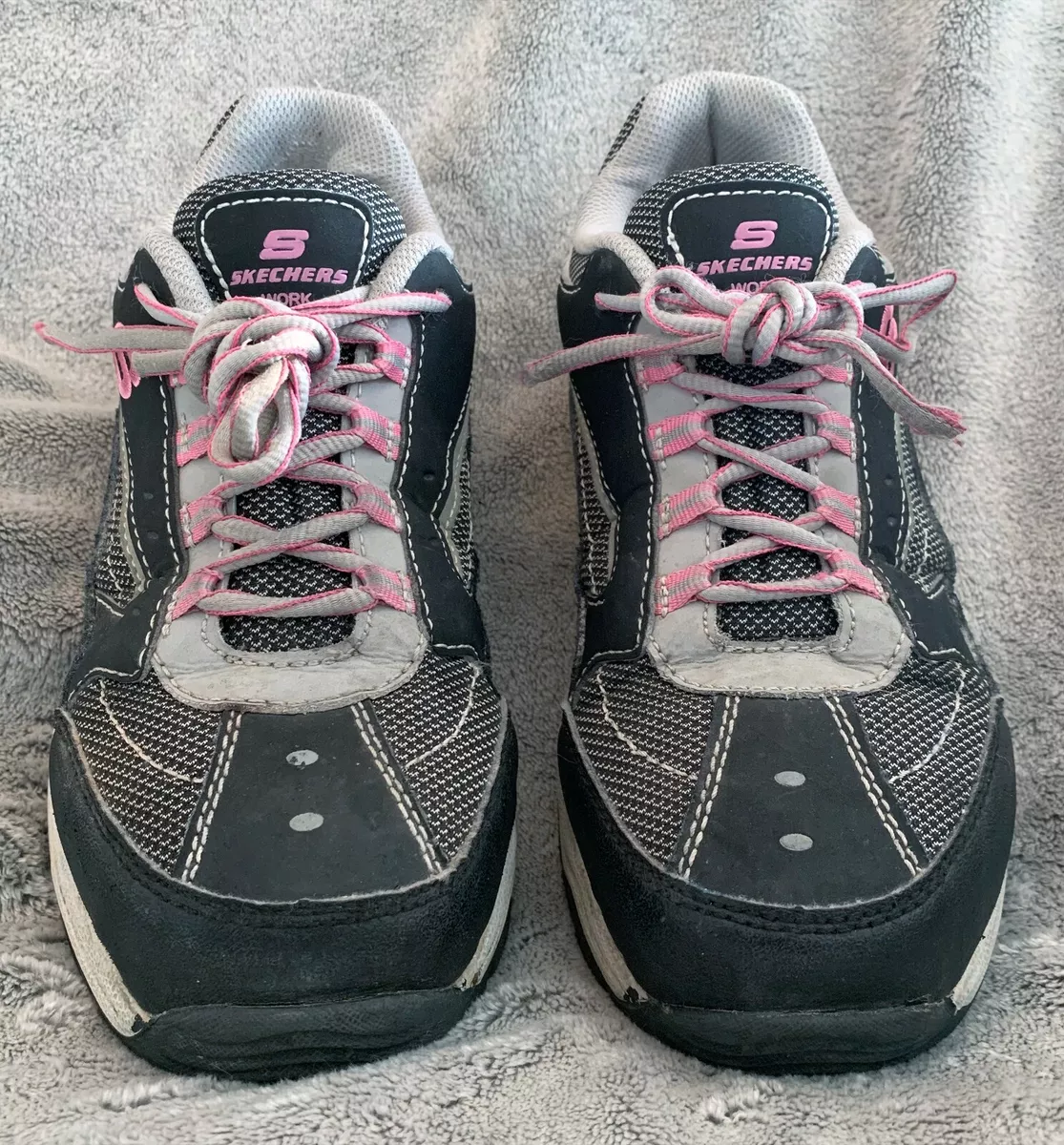 Skechers Work Biscoe Steel Toe 76601 Work Shoe Women SZ 6.5 GREY Black PINK bkgy