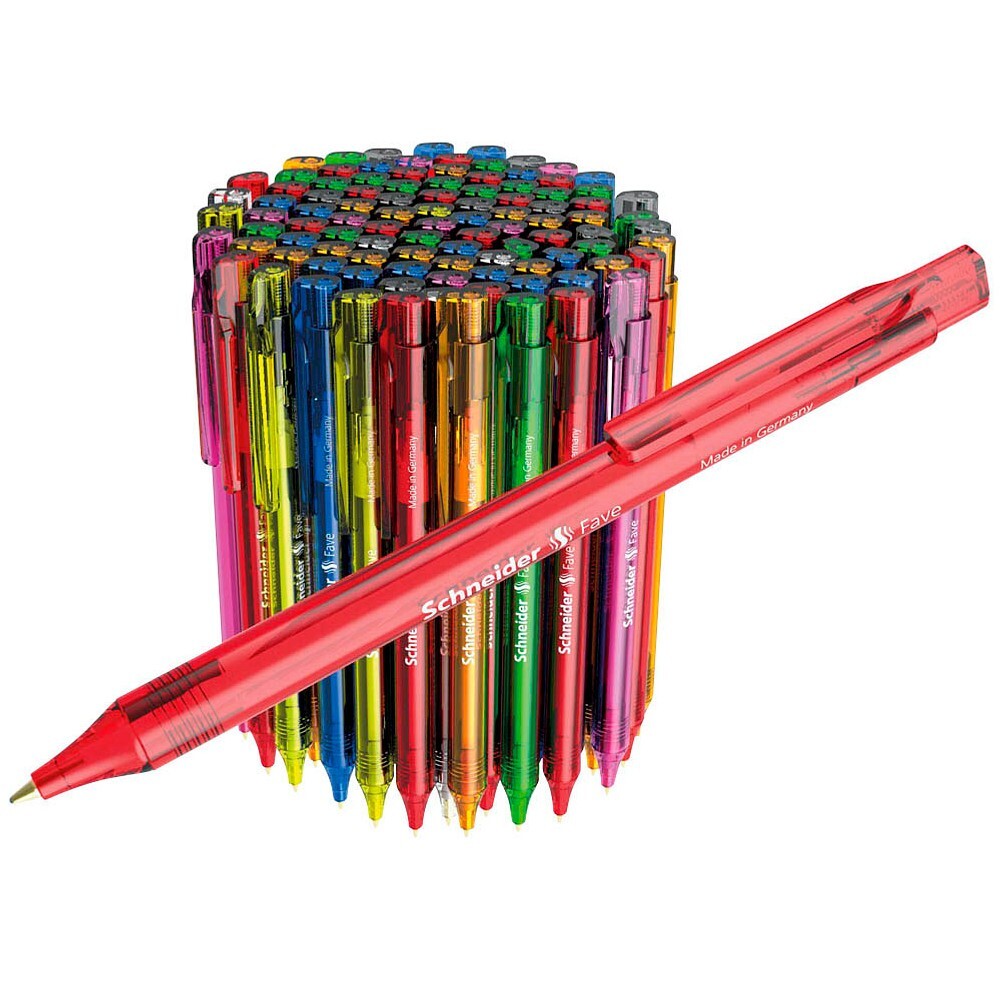 100 Schneider Kugelschreiber Fave farbig / Schreibfarbe blau - B-Ware / 2. Wahl