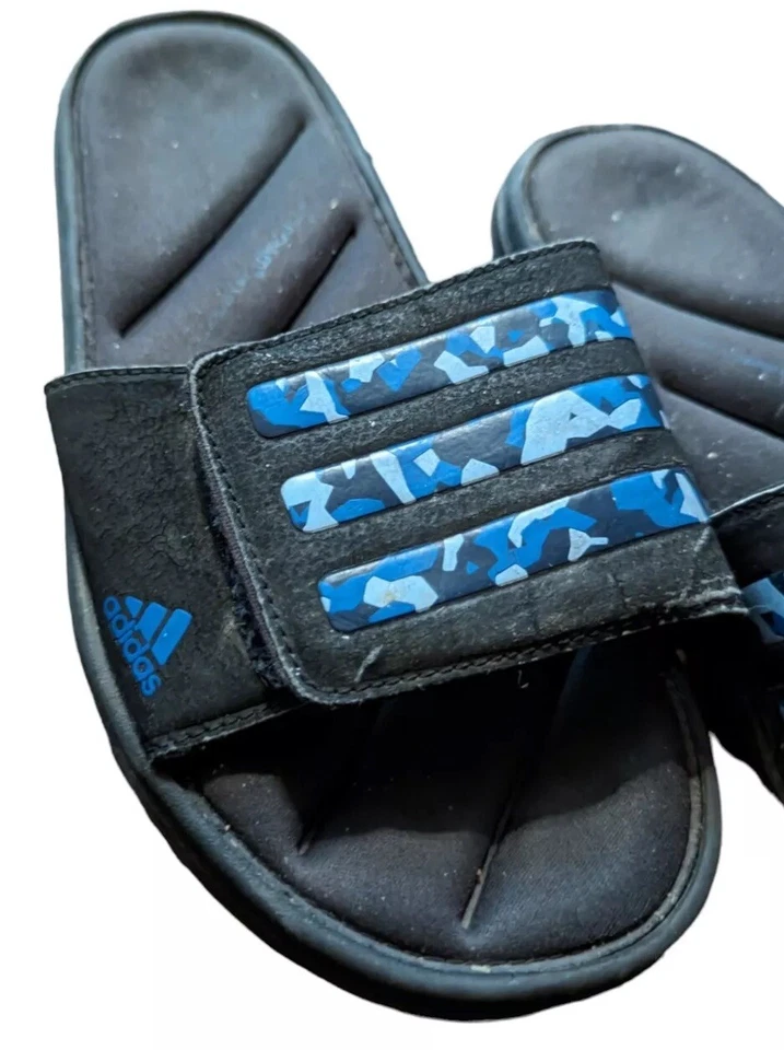 Adidas Camo Slides Boys 5 Fit Foam Comfort Blue Black Soccer Shoes Sandals - Image 4 of 4