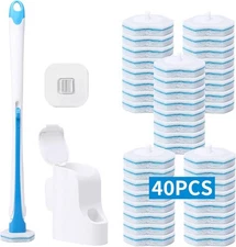 Disposable Toilet Brush with 40PCS Refills, Wall Mounted Compact Blue 