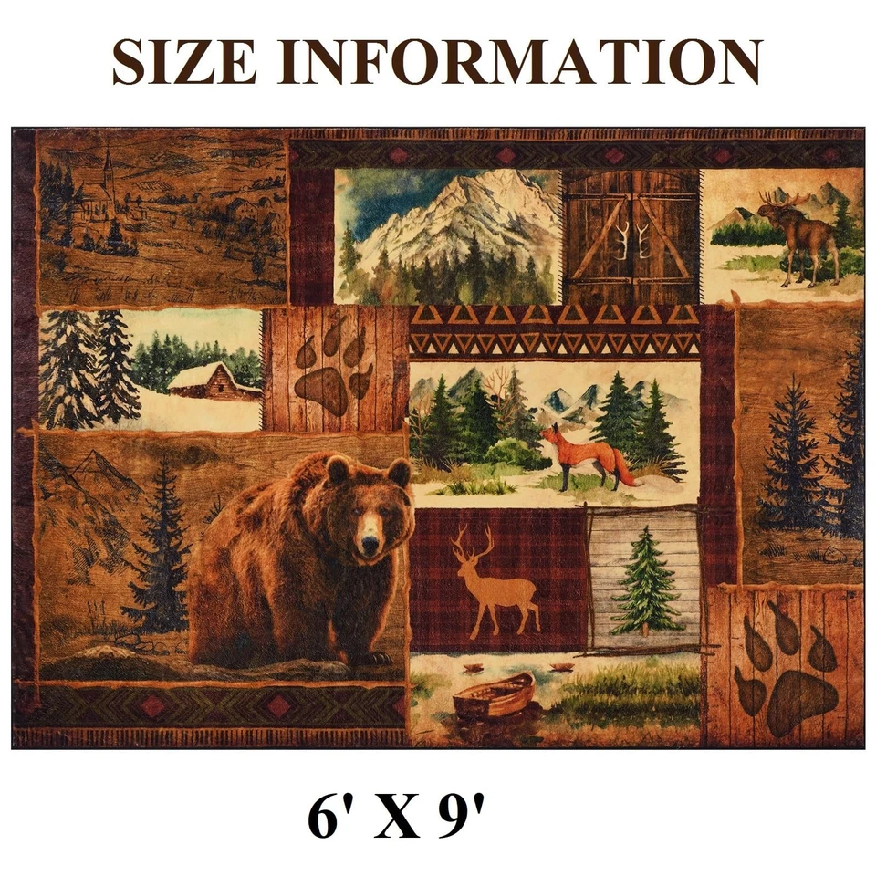 Alfombra rústica de cabina 6x9, alfombras Lodge Bear Moose Deer para sala de estar, pi... Foto 4 de 4