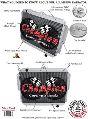 Atom Champion 2 Row Radiator W/ 2 13'' Fans for 1984 - 1989 Dodge W100 #EC959