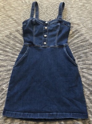 Hollister babydoll Denim Mini S Dress Dark Wash Pockets Y2K