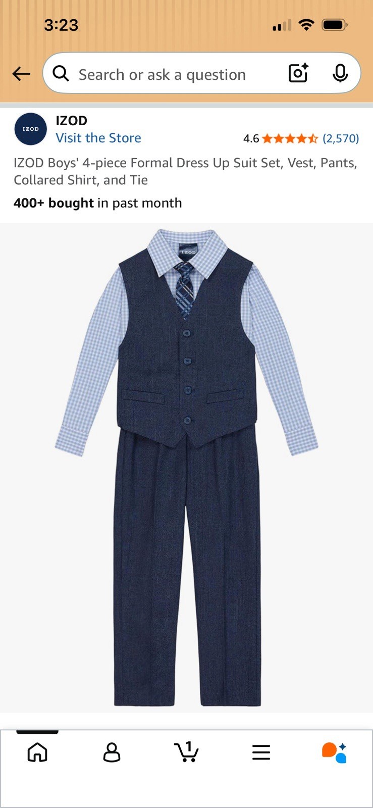 IZOD Boys Size 8 Blue Checkered 4-Piece Formal Suit Set Vest