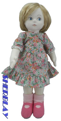 Cloth Doll 15'' Hard Face with Cloth over her Painted Eyes Dress Shoes