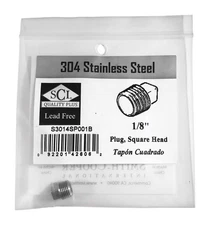 Smith-Cooper 4638102200 304 Stainless Steel Square Head Plug 1/8 Dia. in. MPT
