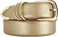 Women's Leather Belts with Gold Buckle Fashion Leather Waist Belt Elegant Ladies