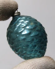 Vintage Glass Embossed Mini Feather Tree PINECONE Christmas Ornament Japan BLUE