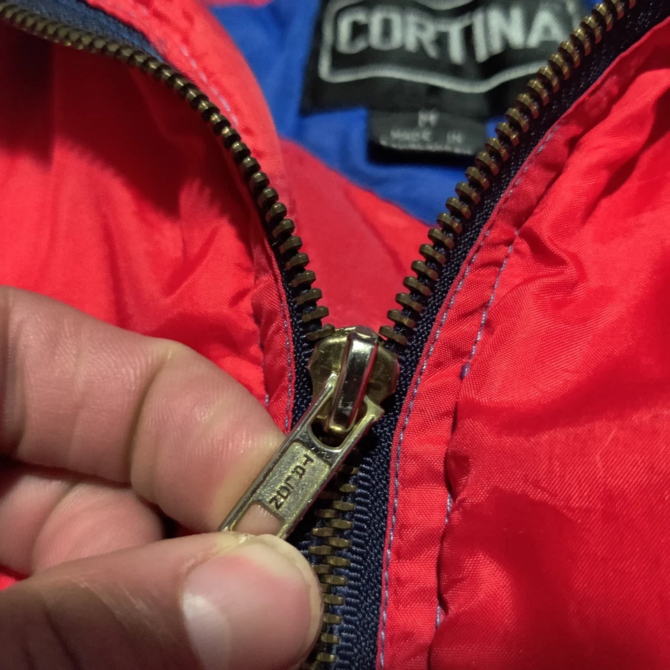 Vintage Cortina Puffer Ski Jacket 80s Retro Zip Colorful Coat Mens Medium Red - Image 3 of 4