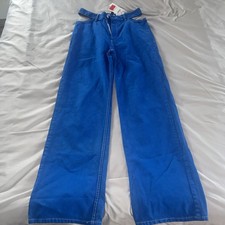 ZARA Women Super Wide Leg Blue Jeans  Trousers Cut Out Waist  Size 38 NEW