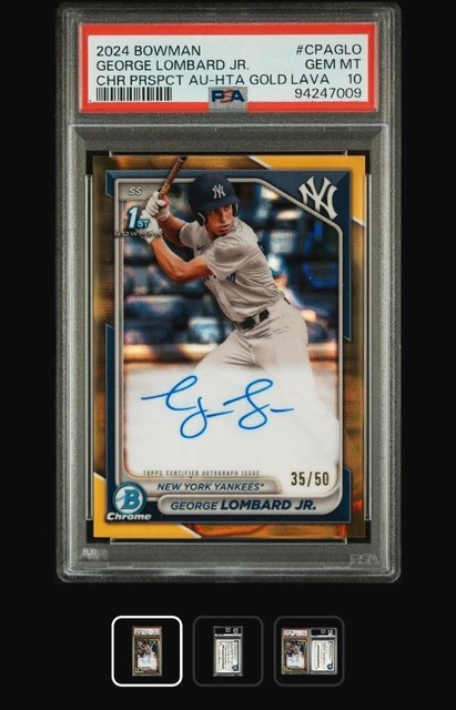 George Lombard Jr 2024 1st Bowman Chrome On Card AUTO GOLD LAVA 35/50 PSA 10