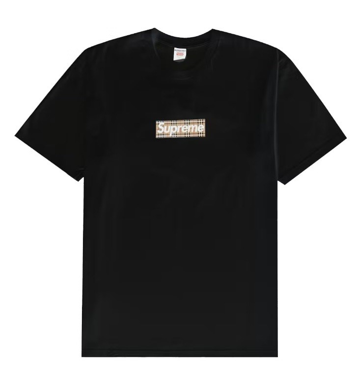Supreme Burberry Box Logo Shirt Mens XL Black Plaid Graphic T 