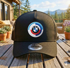 Bmw Black Mesh Trucker Hat Performance Embroidered Logo Motorsport Cap